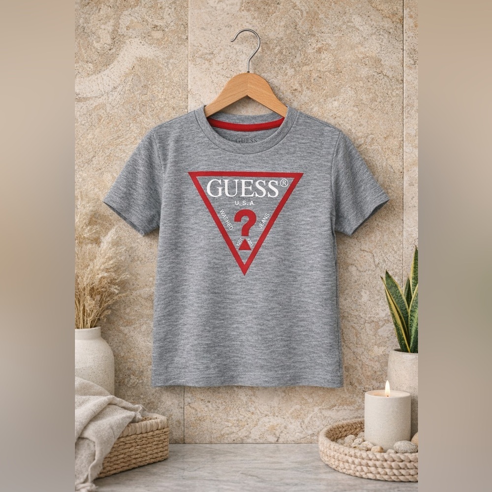 Guess Kids Heather Gray Tee with Red Triangle Logo